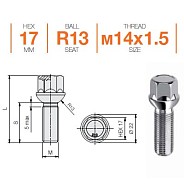 Болт M14x1.5 S28 H17 Zn сфера R13 Farad ZAB54/S