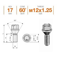 Болт M12x1.25 S28 H17 Zn конус Farad SH6BV10/S